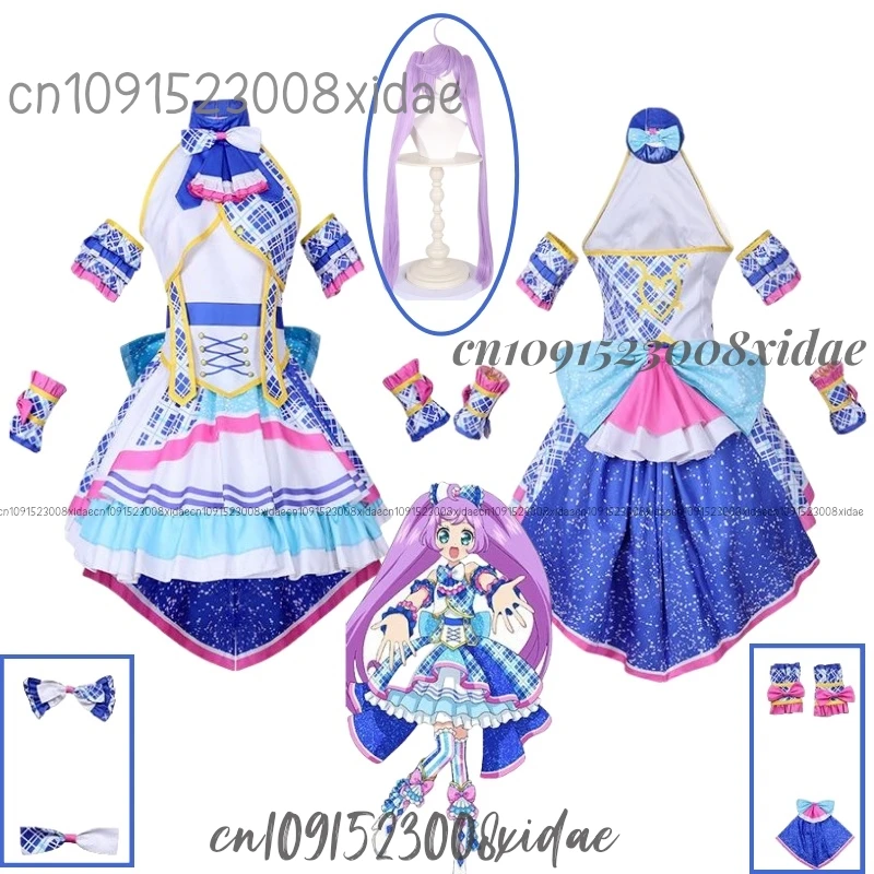 Manaka laala cosplay anime pripara traje peruca sousa sorriso peruca azul branco vestido lolita saia mulher adorável natal personalizado