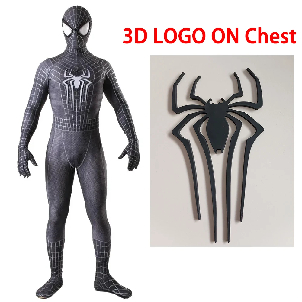 Symbiote Amazing Spiderman Cosplay Spiderman Black 3D LOGO Zentai Bodysuit Halloween Costume Spandex SuperHero Outfit Adult Kids - Image 2