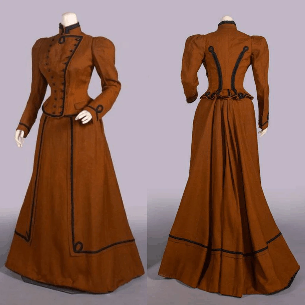 1890er-1910er Jahre viktorianisches edwardianisches Tageskleid für Damen, historisches mittelalterliches viktorianisches Retro-Walking-Theater-Kostüm, Halloween-Anzug