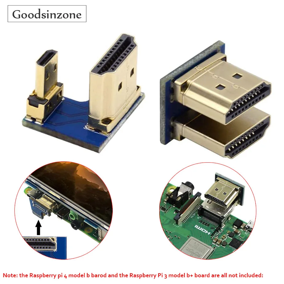 HDMI to Micro HDMI Type A to Type-D Male Connector Socket Opposite U Shape Back Angled for Raspberry PI 3B/3B+/4B