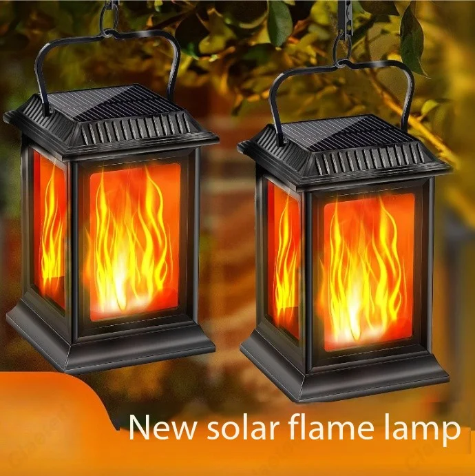 New LED Solar Outdoor Flame Lamp Courtyard Garden Lawn Landscape Atmosphere Chandelier