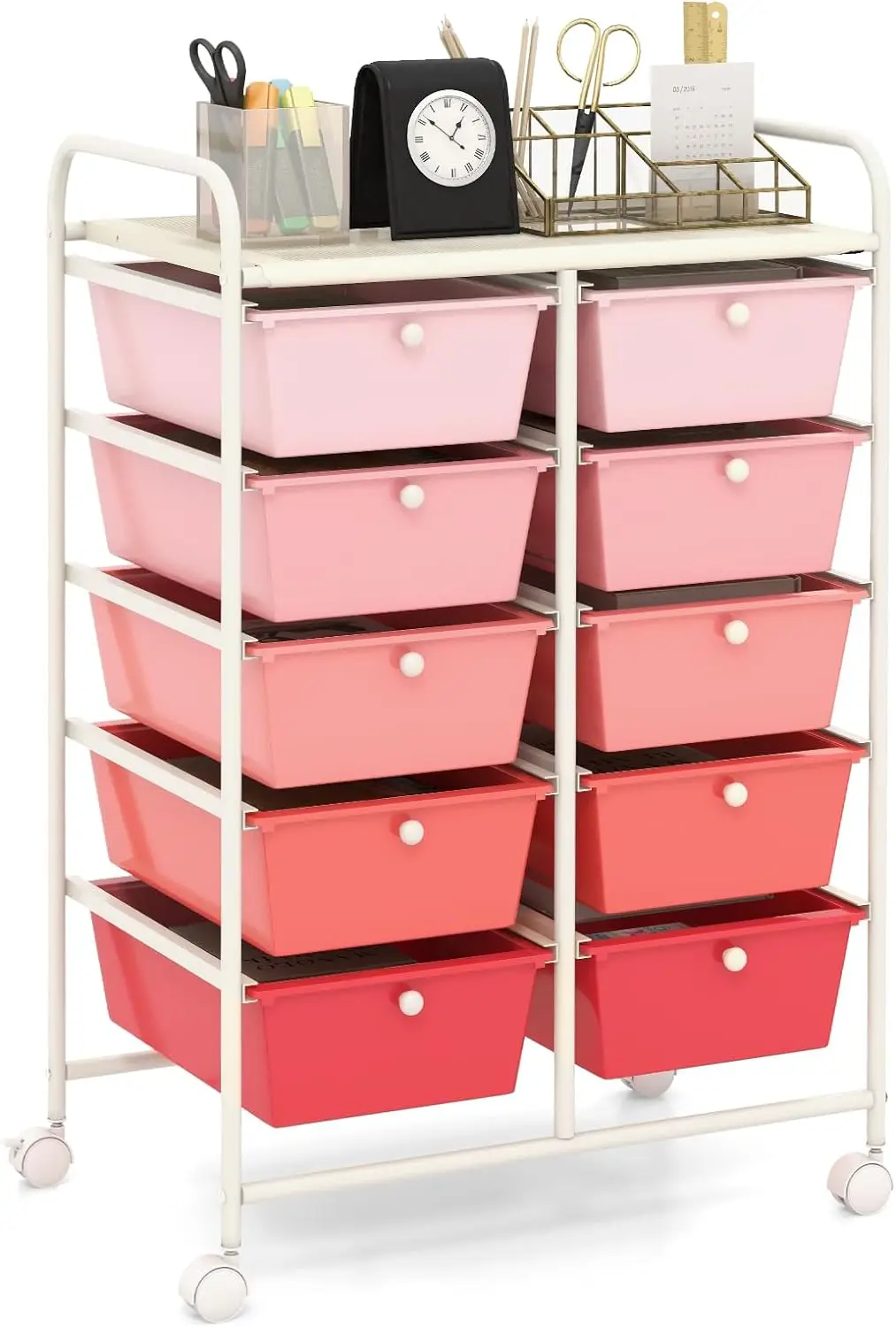 

10-Drawer Rolling Storage Cart, Storage Organizer Cart with Lockable Wheels, Beauty Salon Movable Utility Cart for School