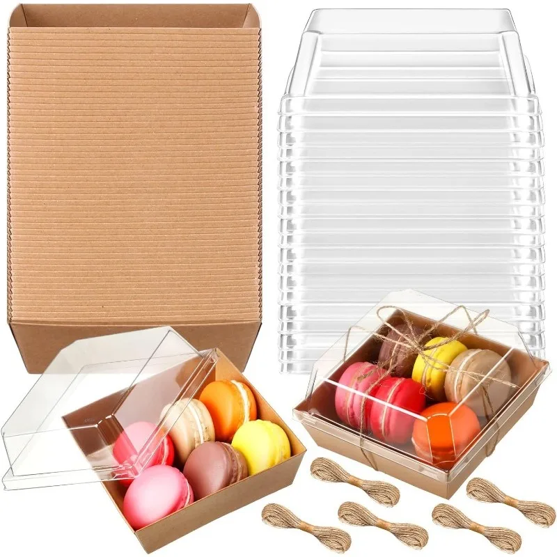 

50 Pack Paper Charcuterie Boxes with Clear Lids 5/7 Inch Kraft Bakery Boxes Food Containers for Desserts Sandwich Cake Cookies