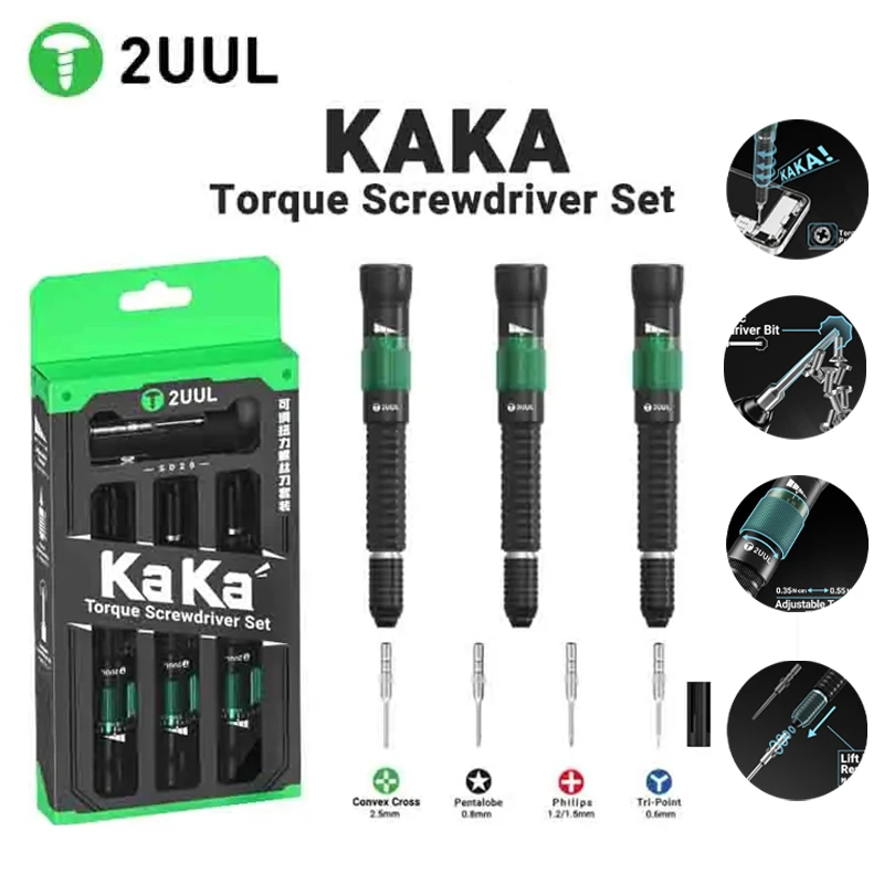 2UUL KAKA Adjustable Torque Screwdriver, Precision Repair Tool with Detachable Bits, for Disassembling Mobile Phone Motherboards