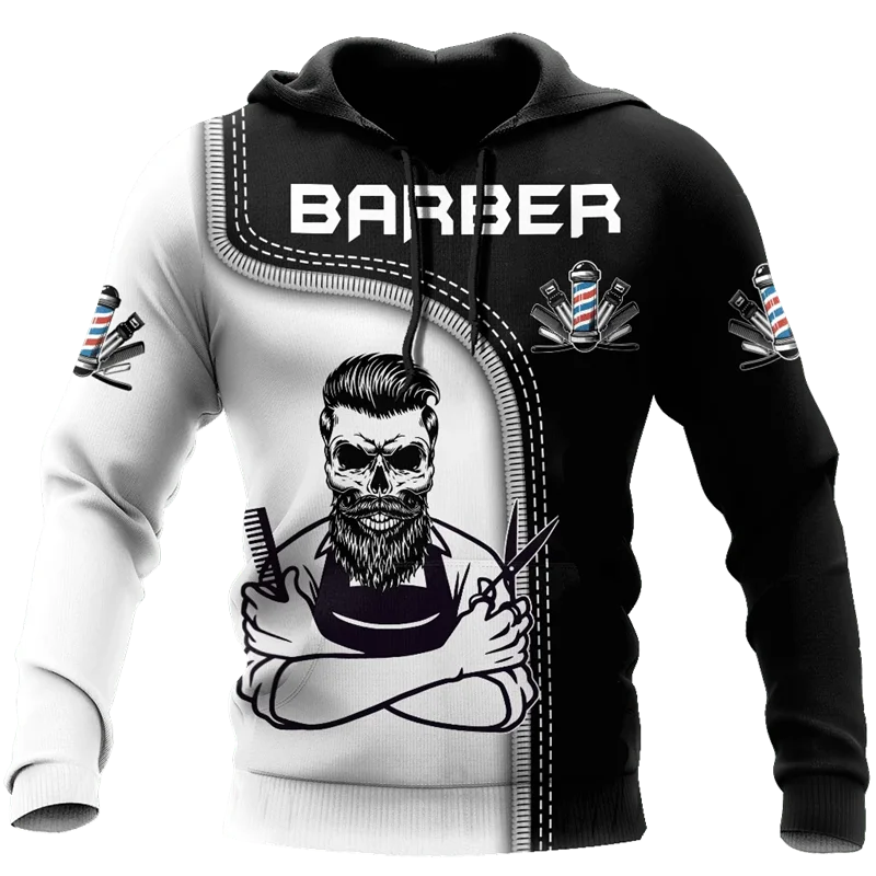 Barber Hoodies For Men Vintage Hairdresser Occupational Pullovers Oversized Harajuku Sweatshirts Hip Hop Long Sleeve Hoodie Tops