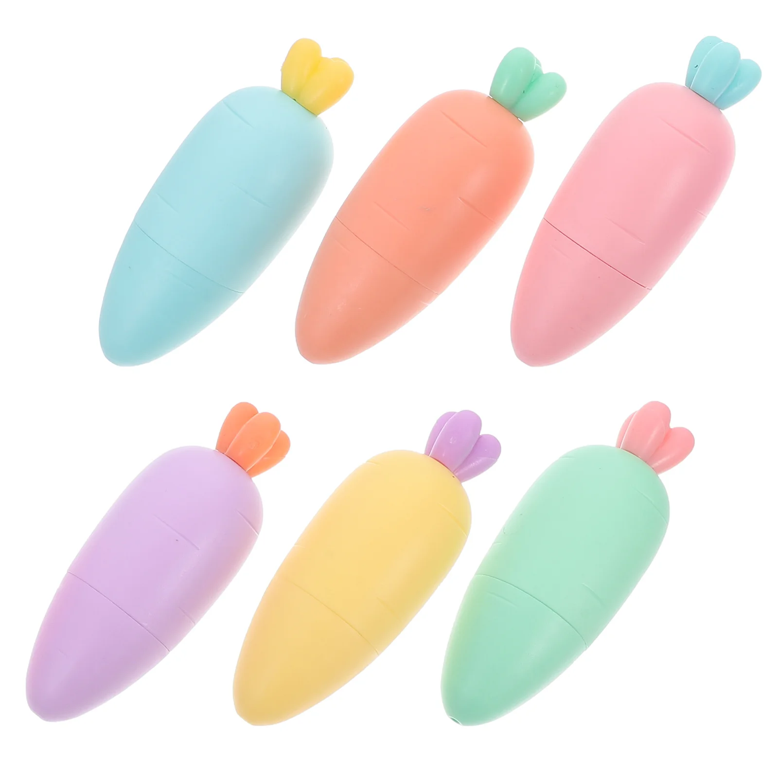 

6Pcs Carrot Shape Fluorescent Highlighters Pastel Colors Quick Drying Ergonomic Design School Supplies for Kids