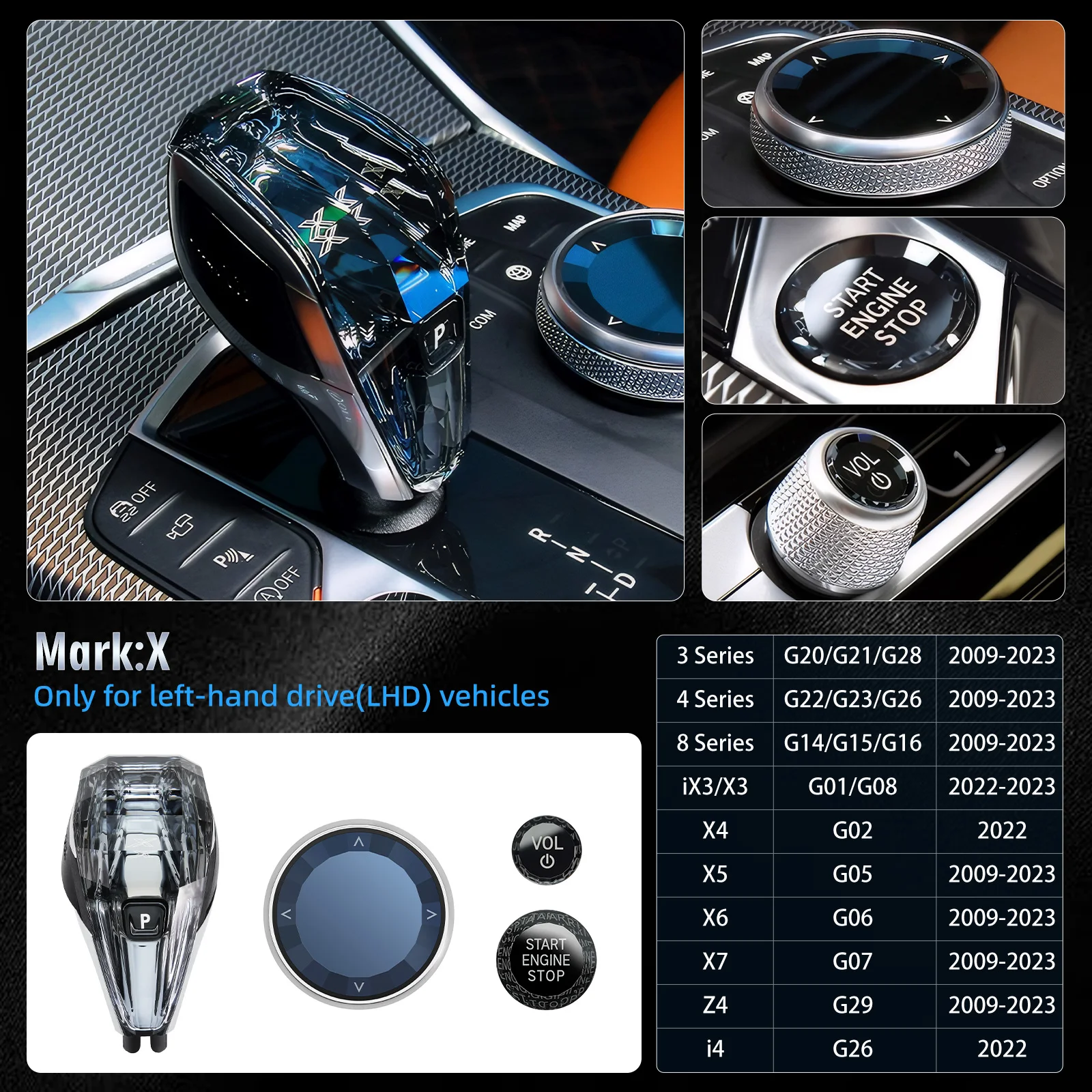 

Для BMW Crystal Ручка переключения передач Ручки рычага переключения передач Головка 8 4 3 серии G20 G21 G22 G01 G08 G05 G06 G29 2009-2023 4 шт./компл.