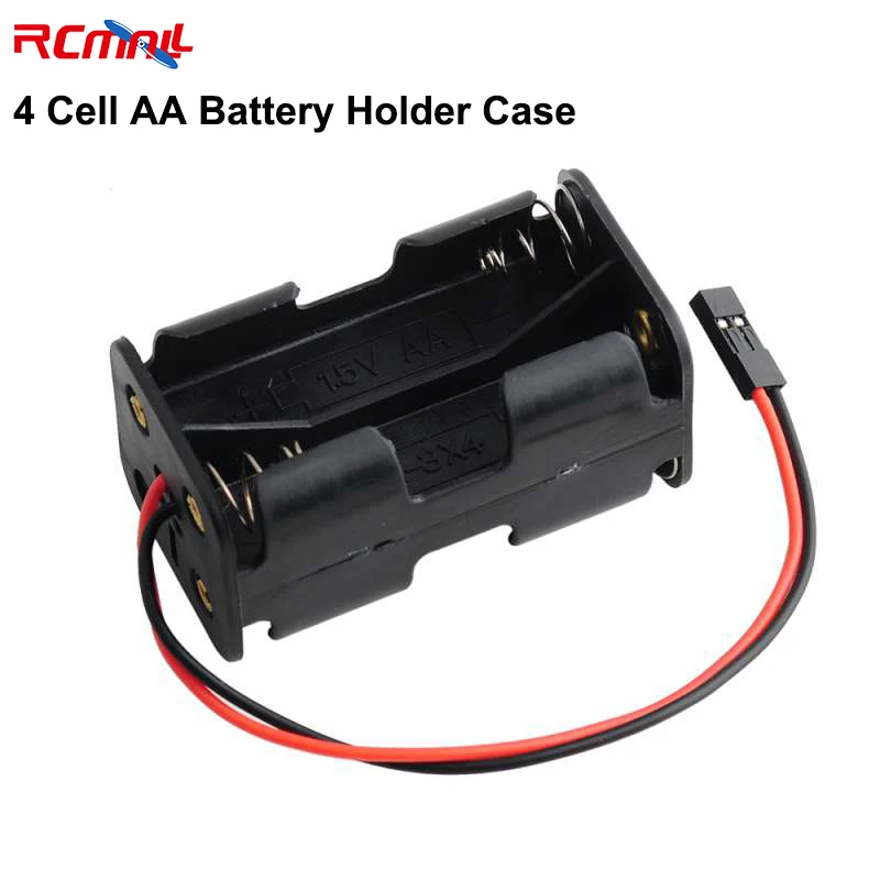 RCmall 4PCS 4 Cell AA Battery Holder Case with JR Connector Receiver Battery Pack for RC Servo Tester Flysky Receiver