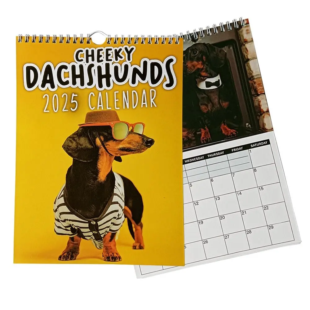 Daily Weekly Monthly Planner 2025 Calendar Hangable Paper Desktop Calendar Cheeky Dachshunds Home Ornaments Wall Calendar Home