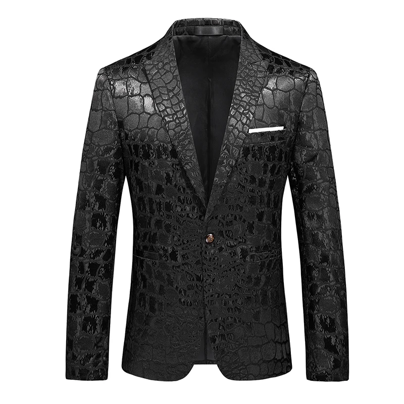 High-grade Jacquard Wedding Suit Jacket Men\'s Clothing Black / Red Fashion Men Luxury Business Prom Party Slim Fit Dress Blazer