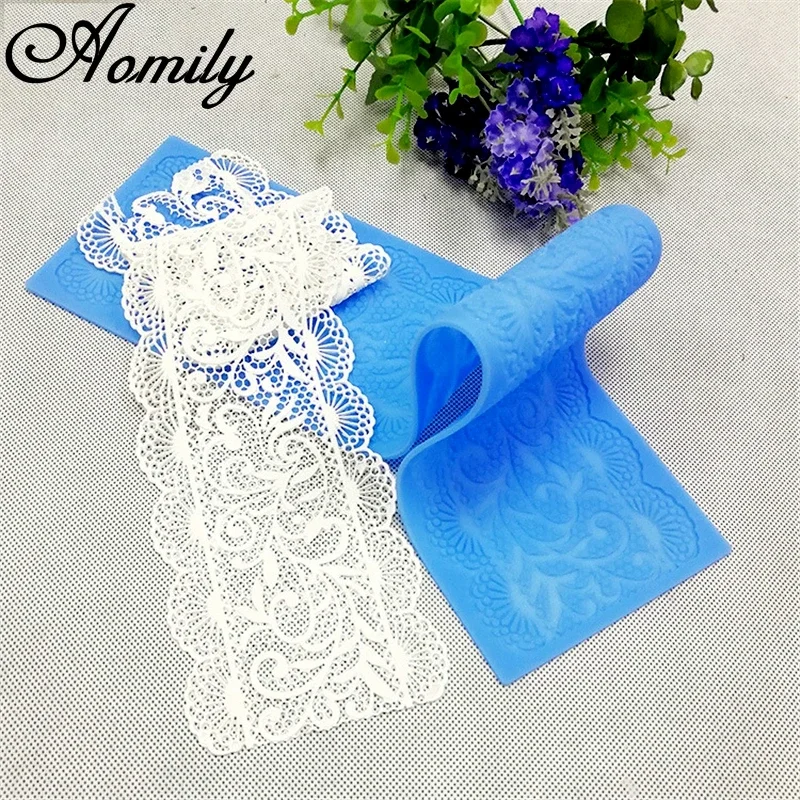 Aomily 40*10cm Thickened Lace Flower Wedding Cake Silicone Flower Lace Fondant Mold Mousse Sugar craft Icing Mat Pad Pastry Tool