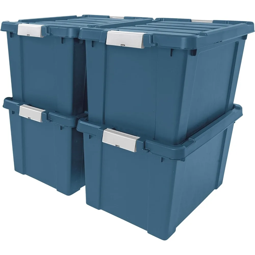 

e Storage Totes with Lids, Heavy-Duty Stackable Containers, Garage Organizing Bins Moving Tubs, Rugged Sturdy Equi