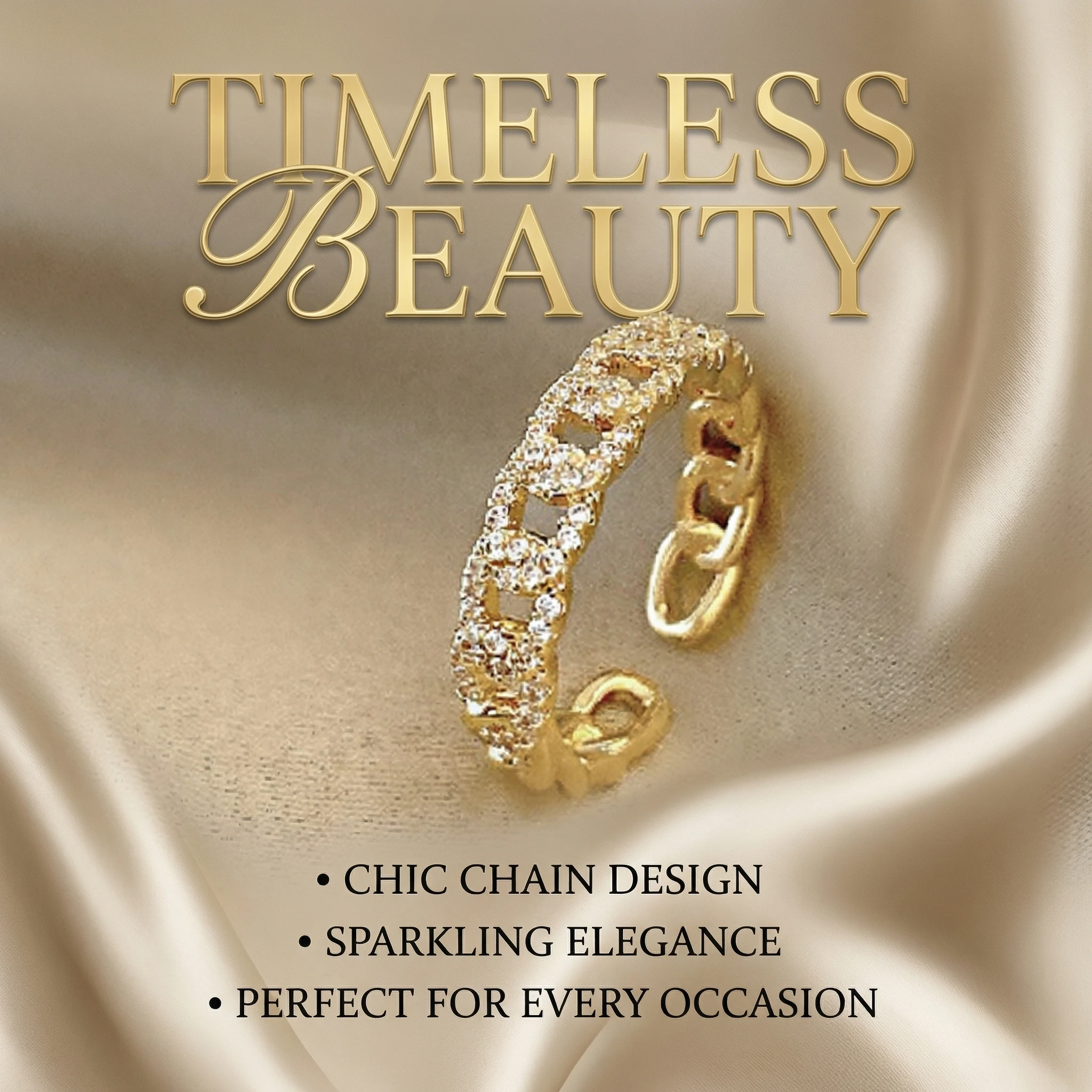 Y2K Luxus Zirkon Kettenglied Offene Ringe für Frauen Trendiger Zarter Goldfarben Verstellbarer Paarring Accessoires Party Schmuck Geschenk – Detail 3