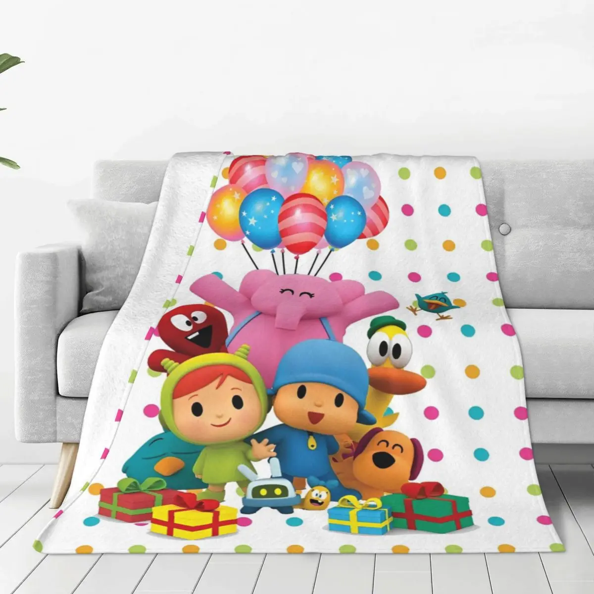 P-POCOYO Elly Pato Fred Loula Sleepy Bird Fleece Blankets Cartoon Funny Throw Blankets for Bed Sofa Couch Quilt Lightweight