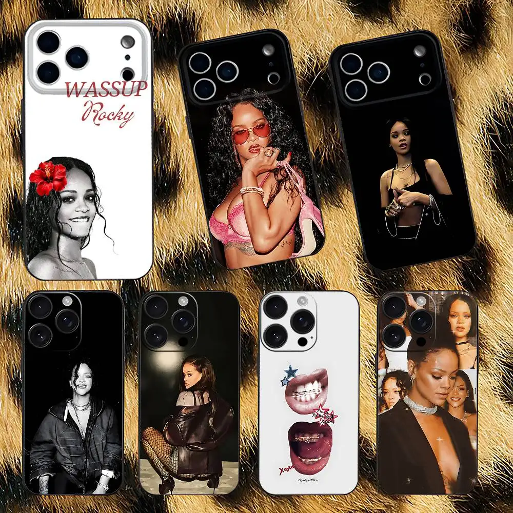 R-Rihanna-Singer iPhoneケース iPhone 17、16、15、14、13、12、Pro、Max、Plus、E、SE4、Air、Mini対応 ブラック ソフトケース