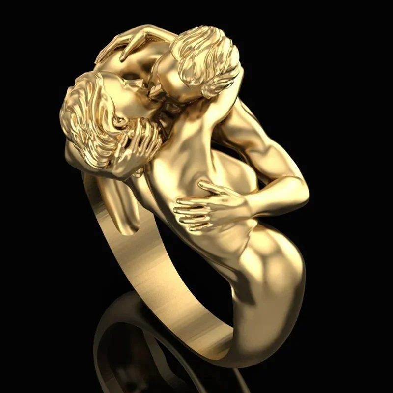 Charm Women Fashion Gold Color Adam and Eve Geometry Rings for Women Wedding Engagement Jewelry