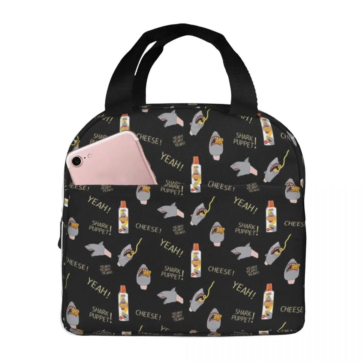 TikTok On Repeat Shark Puppet Seamless Pattern Lunch Bag Insulated Bento Box Lunch Tote Leakproof Picnic Bags Cooler Thermal Bag