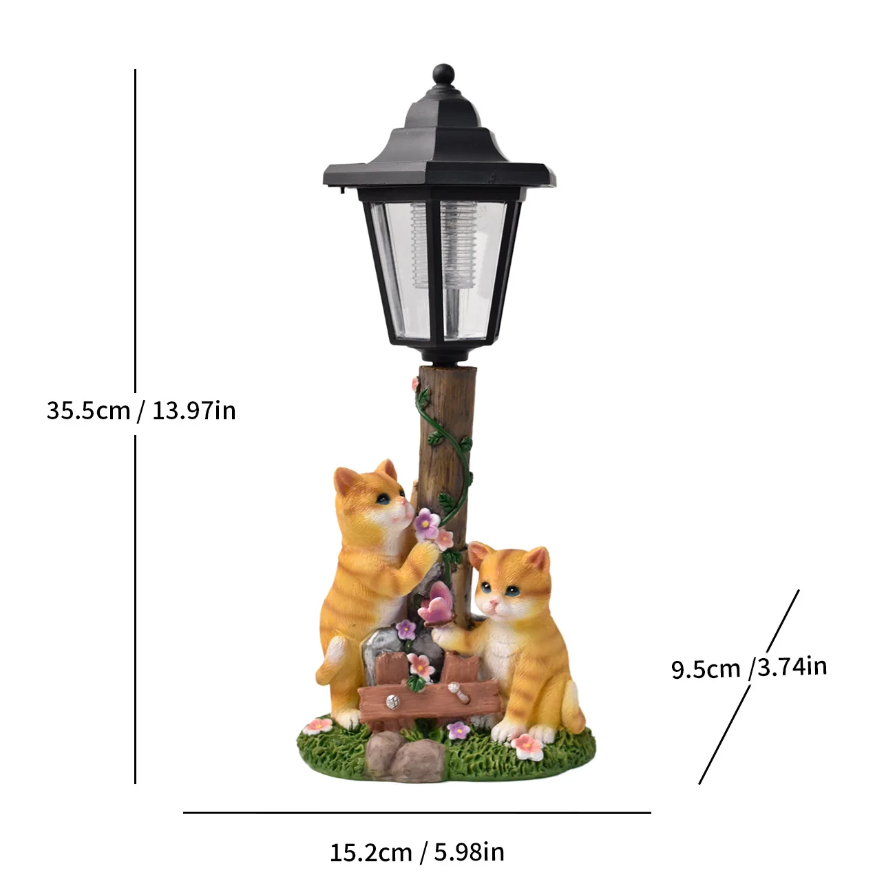 Resin Cat Solar Light Outdoor Garden Statue for Pathway Lawn Patio Decor Automatic Dusk Lighting Weather Resistant Design