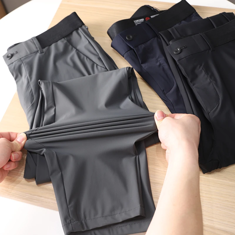 

Ультратонкие дышащие мужские повседневные брюки премиум-класса, шелковистые, с высокой эластичностью, модные городские прямые брюки-чинос