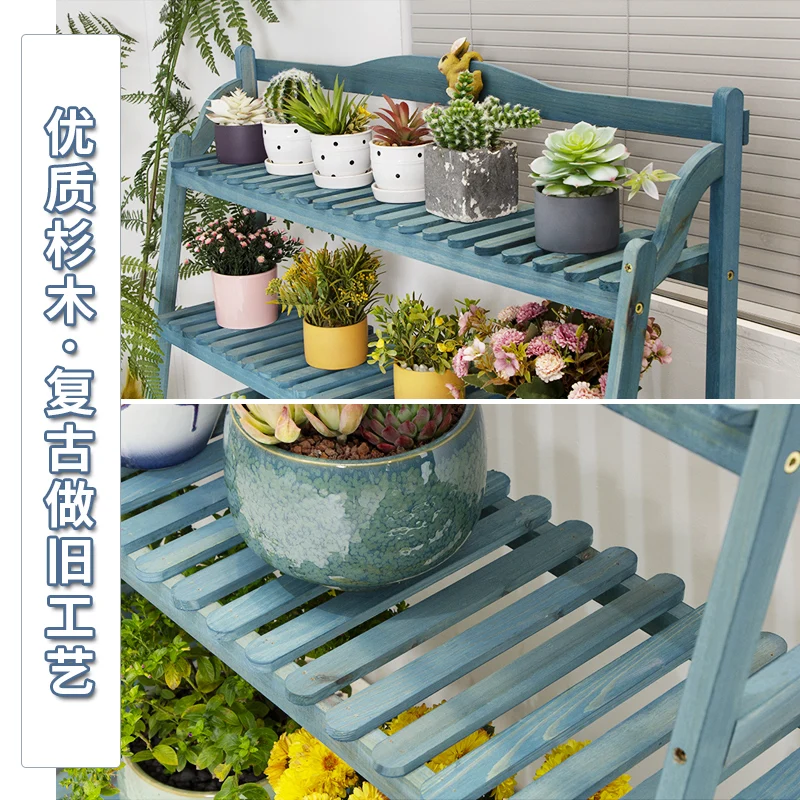 flower stand multi-layer green plant shelf solid wood stepped plant display frame