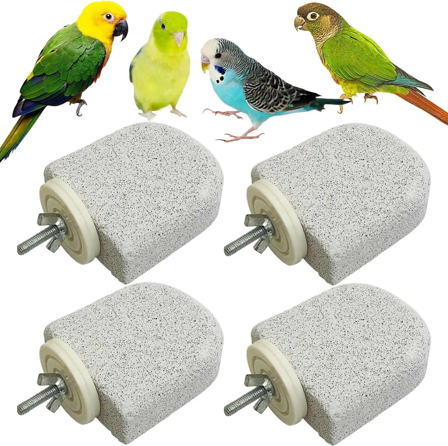 

4 PCS Bird Perch Stands - Calcium Beak Grinding Stone, Foot Claws Trimmer for Small Medium Birds