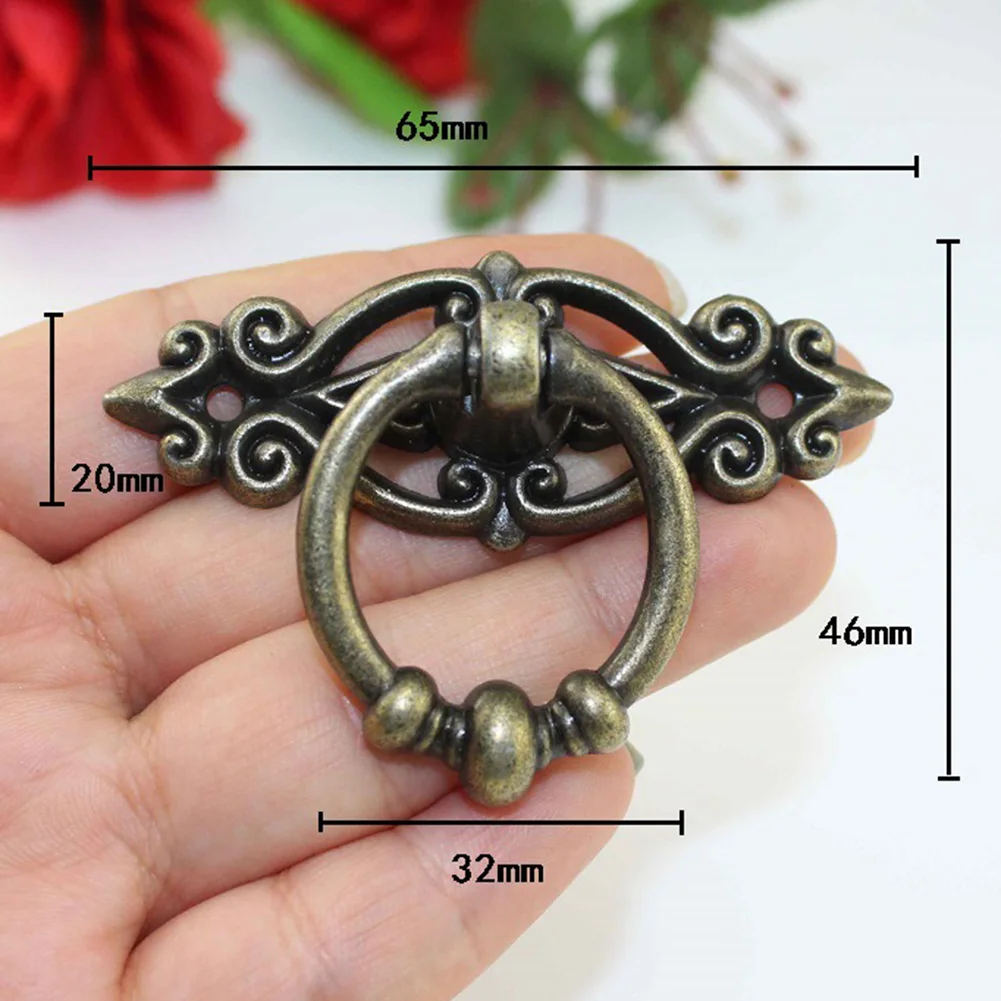 Ручка 65*46 мм для 2 винтов, фурнитура, ручка из антикварного сплава, ручка в стиле ретро, ручка ящика для кольцевого шкафа, подвесная дверная фурнитура