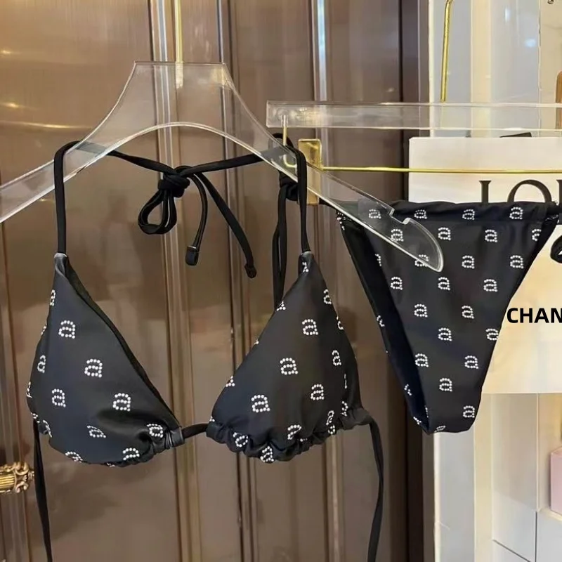 Biquíni impresso para mulheres, maiô sexy tanga, estilo praia, swimwear bandagem, marca de luxo, designer, Wang, cuecas sexy, 2024