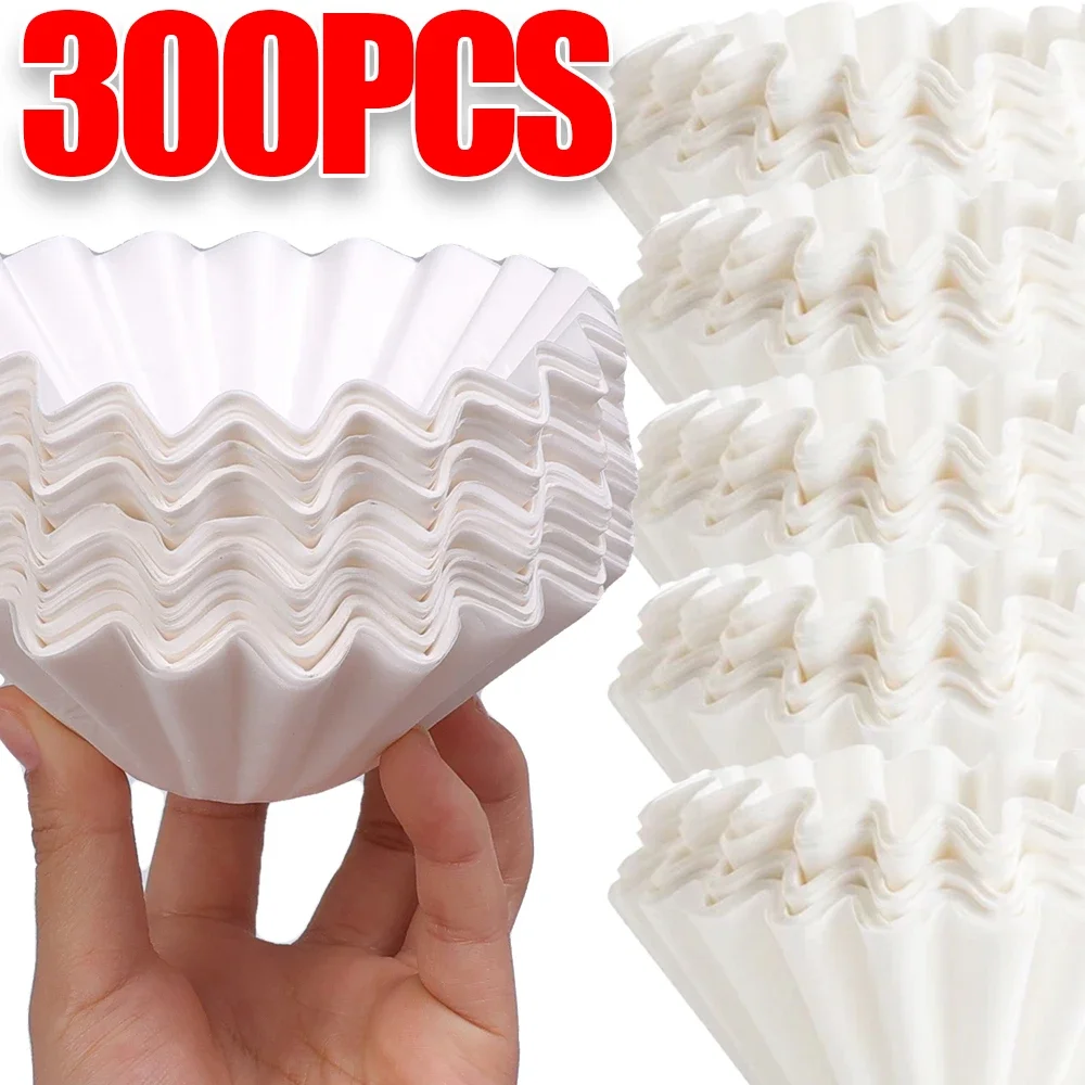 50-300PCS Disposable Coffee Filters Manual Drip Coffee Ripple Filter Paper Food Grade White Wood Pulp Funnel Kitchen Filter Tool