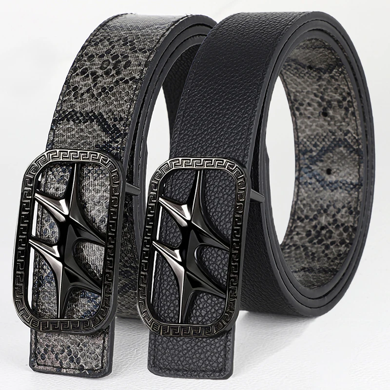 Image of Hochwertiger Unisex-Wendegürtel, Sternschnalle, Wendedesign, PU-Leder, Street-Punk-Stil, für Jeans, Freizeit-Accessoire