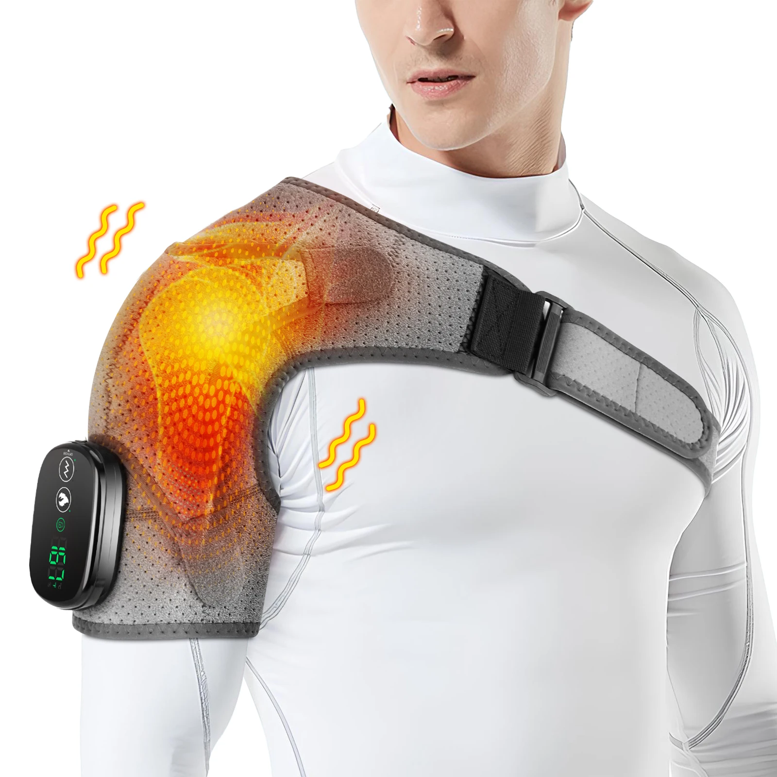 Electric Heating Shoulder Massage Pad 3 Levels Vibration Back Shoulder Brace Portable Relax Shoulder and Neck Massage Belt