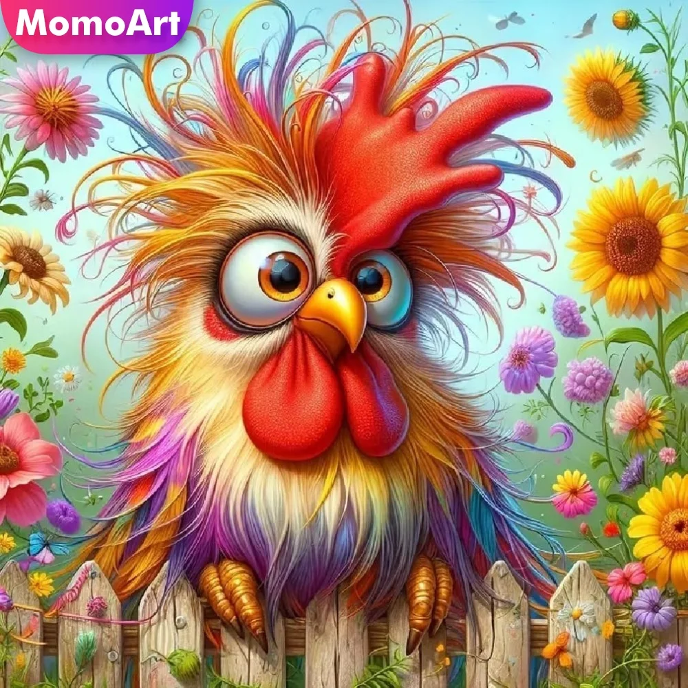 Momoart Neuerscheinung Hahn Diamant-Mosaik Tier DIY Geeignet für Anfänger Huhn Diamantmalerei Blume Handgemachtes Geschenk