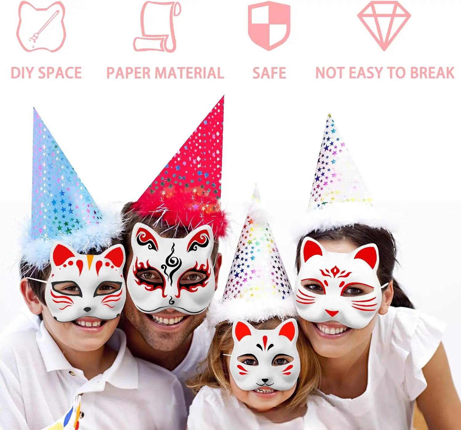 3/5Pcs Paper Blank White Mask Halloween Cosplay Cat Fox DIY Paintable Half Face Mask Animal Costume Party Decorate Craft Prop