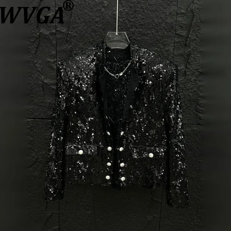 

WVGA Autumn Winter New Man Tide Heavy Sequin Trendy Fashion Stand Collar Jacket Niche Chic Casual Short Cardigan Coat Ins W14572