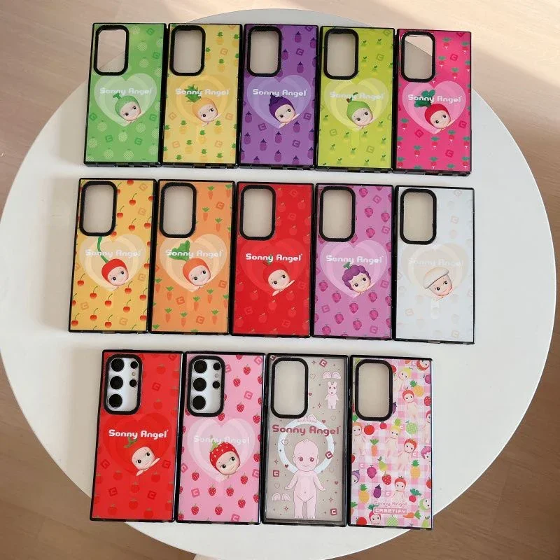 

Cute Baby Fruit Magnetic Acrylic Black Border Case for Samsung Galaxy S22 S23 S24 Ultra S22+ S23+ S24 Plus Cover Protective Case