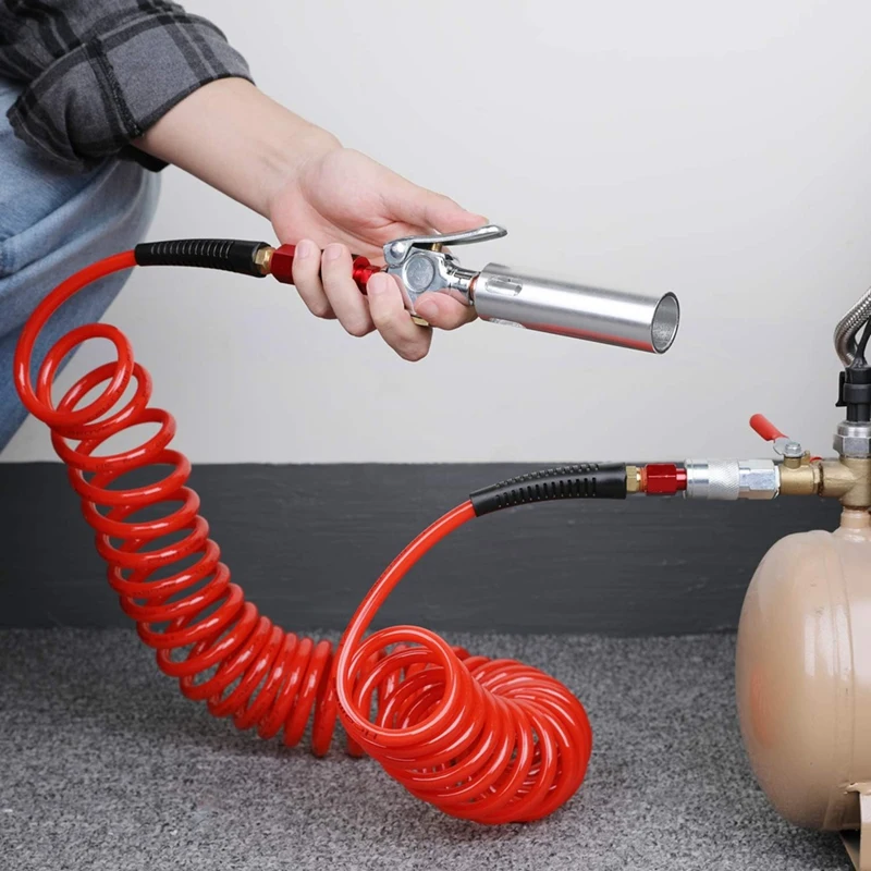 Новый воздушный шланг 1/4 дюйма X 25 футов с ограничителями изгиба Компрессорный шланг с промышленным универсальным быстроразъемным соединением 1/4 дюйма и комплектом штекера I/M