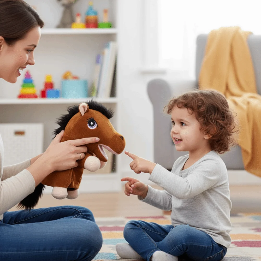 Caballo Animal pequeño caballo marioneta narración de cuentos caballo de peluche suave juguetes educación temprana simulación mano dedo historia marioneta
