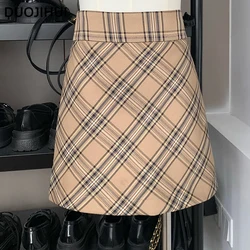 DUOJIHUI Classic Plaid Chicly a-line minigonne femminili New Basic Simple High Waist Slim Casual Spellcolor Fashion Women gonne