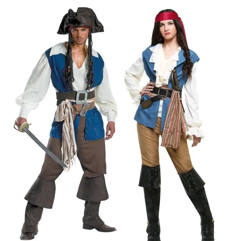 

loween Caribbean Pirate Costume Couple Set Performance Clothes Ja Sparrow Outfit Ladies' Ethnic Stage Costume