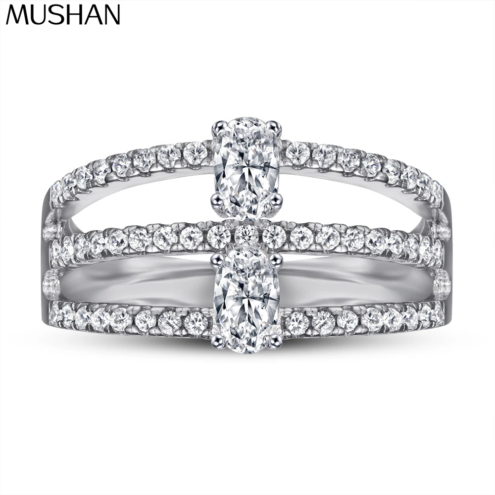 

MuShan Designer Jewelry 925 Sterling Silver Ring Zircon 5A Grade Triangle Formal for Bride Real Gold Plated Fine Jewelry Rings