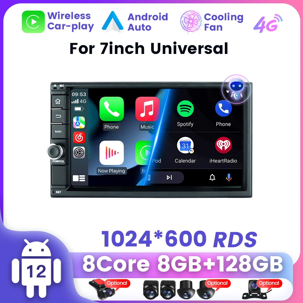 UIS7862 TS18 TS10 Android 14 Auto Carplay 7 Inch Universal Car Radio Stereo GPS Multimedia Player for Nissan Kia Honda Toyota VW