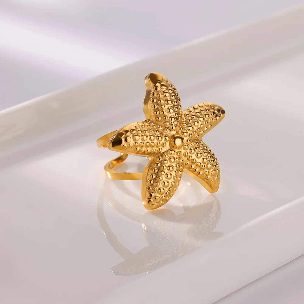 Summer Starfish Rings for Women Girls Opening Stainless Steel Ring 2025 Trend Female Beach Jewelry Daily Accessories anillos