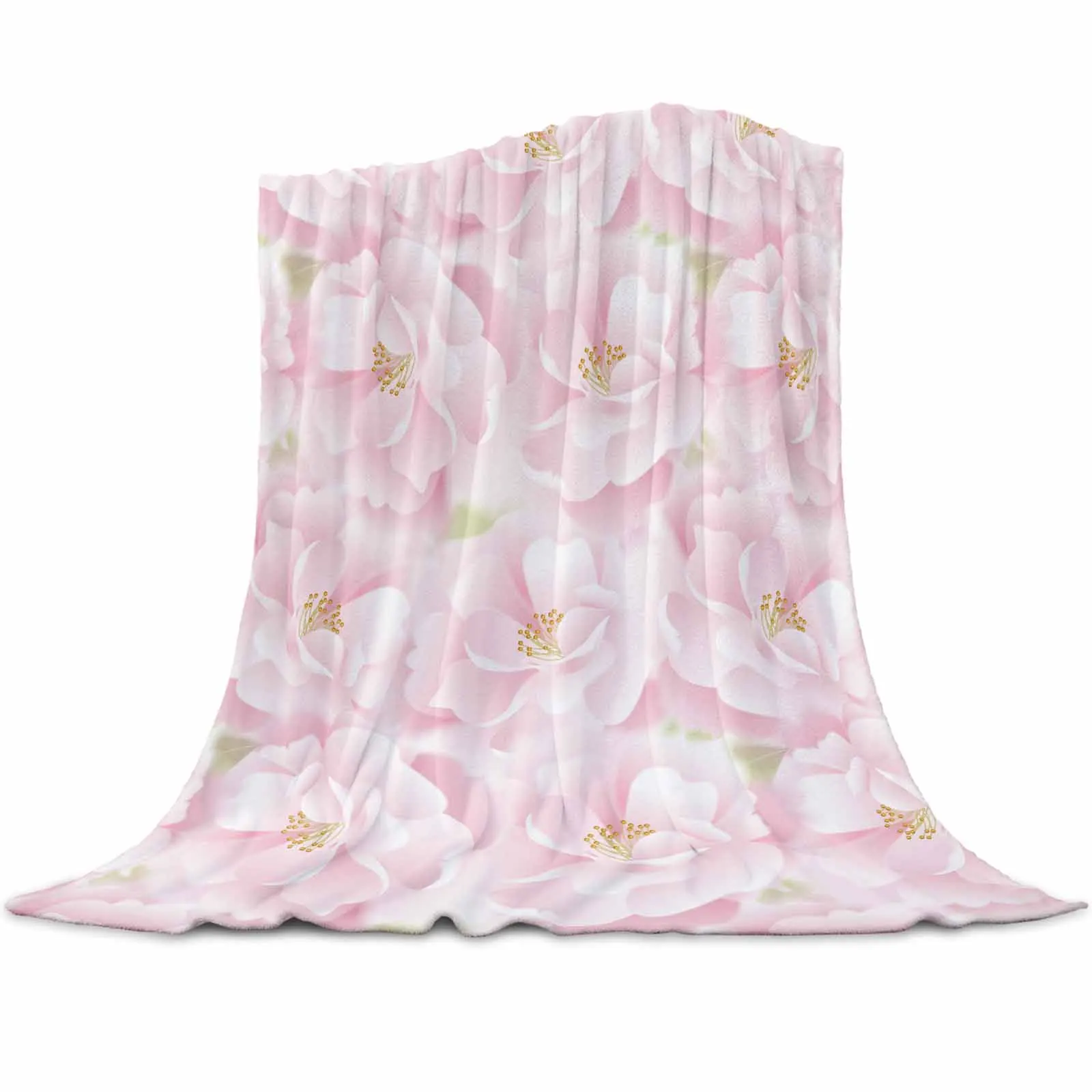 Pink Flower Roses Texture Blankets Portable Soft Throw Blanket for Bed Office Bedspread Home Decor Flannel Blanket