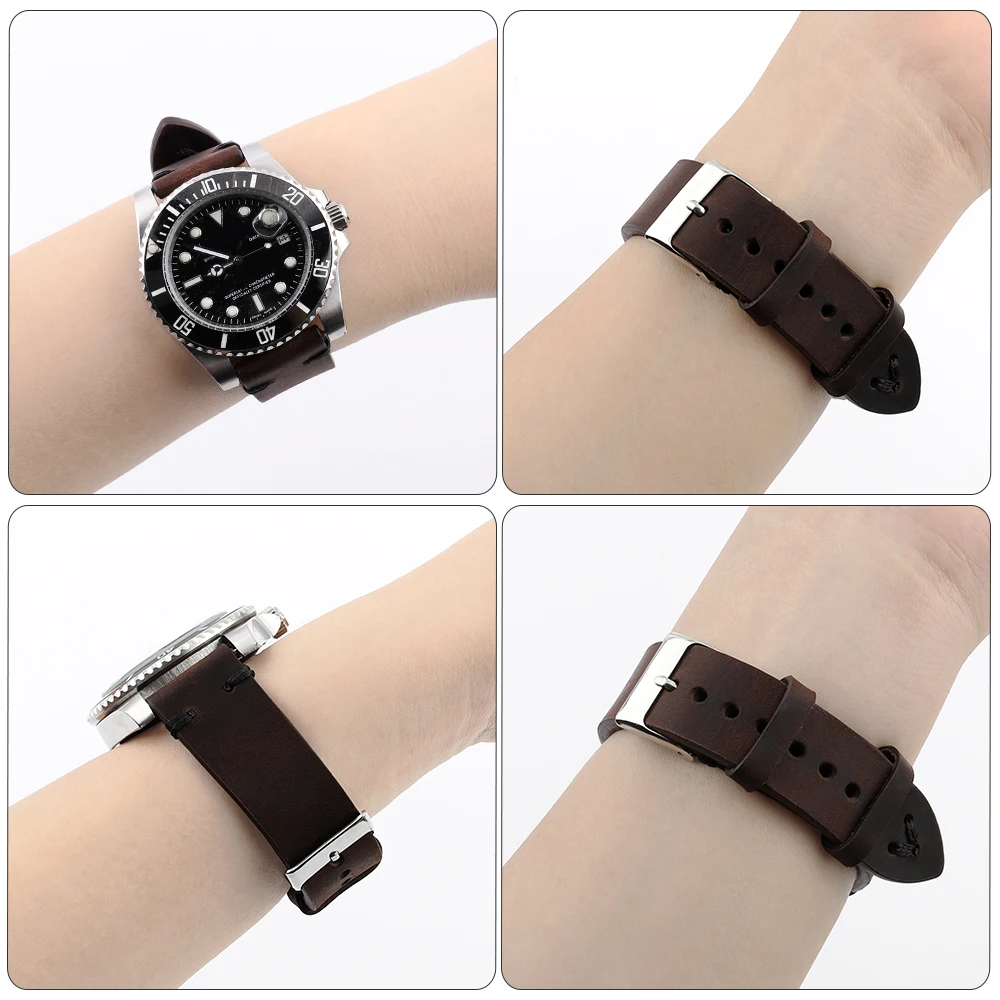 Vintage Handmade Stitched Watch Strap 16mm 17mm 18mm 19mm 20mm 21mm 22mm 24mm Coffee Watch Bands Bracelet