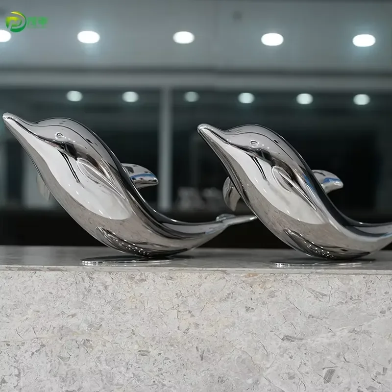 Custom Metal Crafts Modern Style Mirror Polishing Home Decoration Multi-Size 304 316 Stainless Dolphin Sculpture