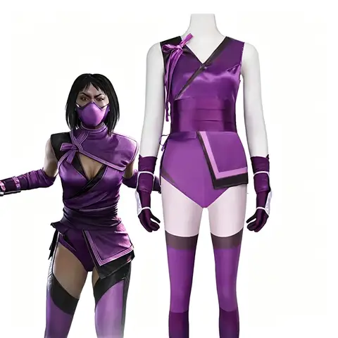 Game Mortal Mileena Cosplay Komba Costume Full Set Purple Color Uniform for Women Halloween Cosplay Outfits Carnival Suit