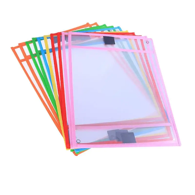 8Pcs Bag Dry-Erase Sheets Sleeves File Bag Dry Erase Pockets Reusable Sheet Protectors for School Study