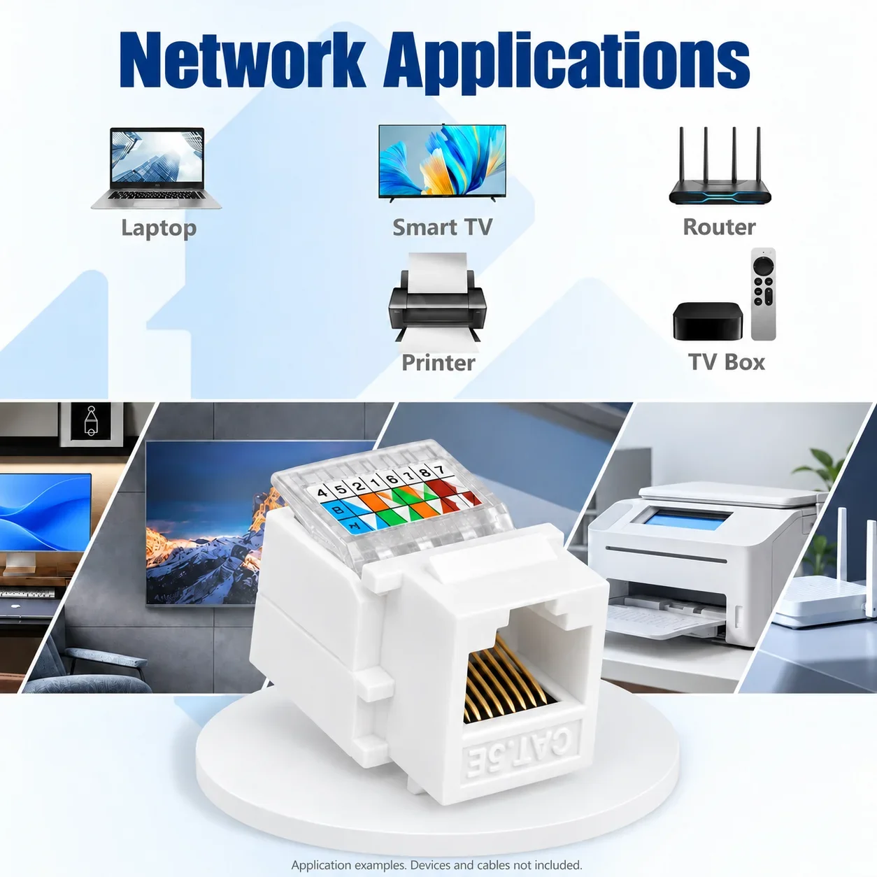 Cat5e RJ45 Keystone Jack Tool Less Ethernet Module White Female Connector for Network Wall Plates T568A T568B Wiring 1 3 5 10PCS