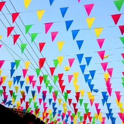 100M Multicolored Triangle Flags Bunting Banner Nylon Fabric Pennant Festival Outdoor Colorful Decoration