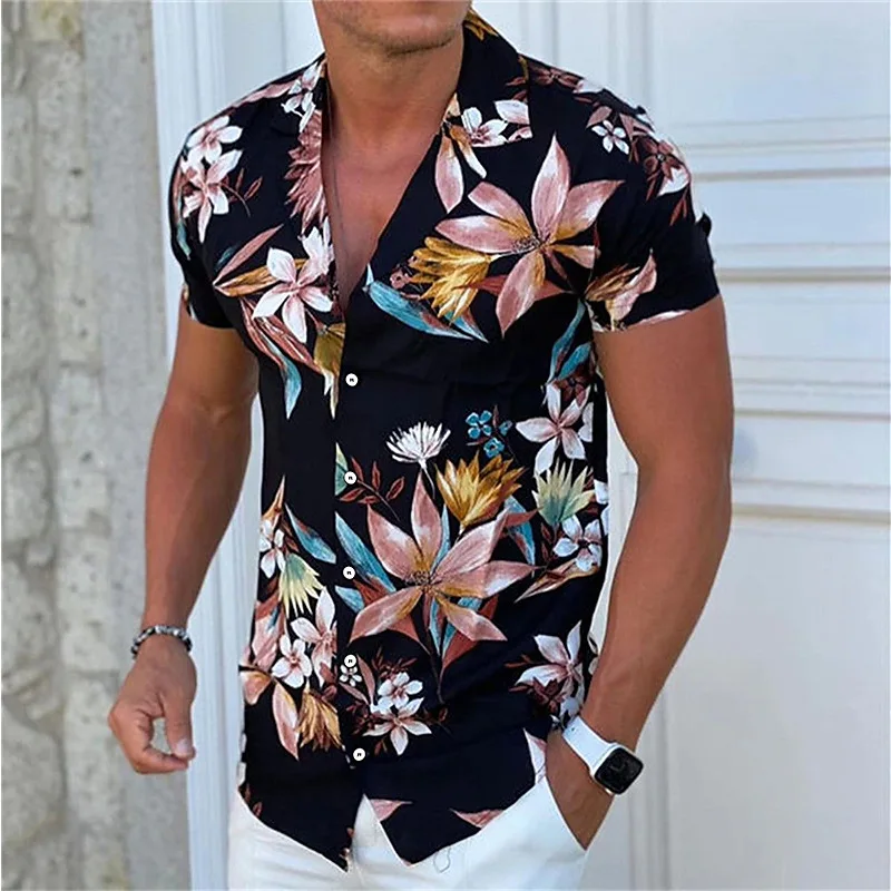 Camicia da uomo bottone camicie floreali estive per uomo Street 3d Print camicie hawaiane di grandi dimensioni spiaggia manica corta traspirante