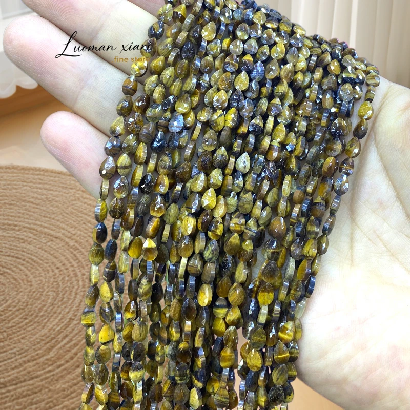 4x6mm Faceted Water Drop Natural Stone Tiger Eye Loose Spacer Beads for Jewelry Making Diy Bracelet Charms Accessories 15''